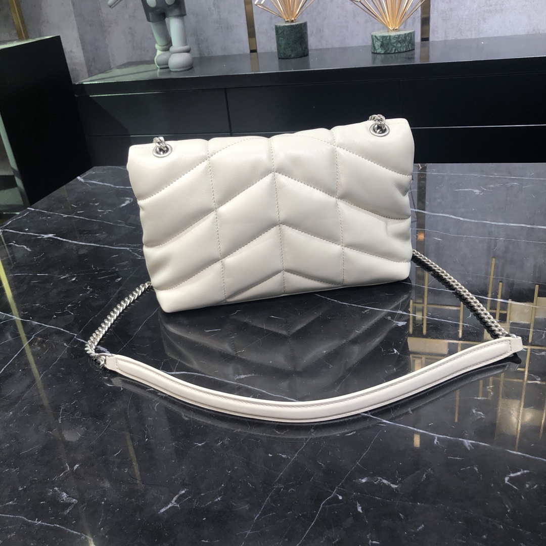 Saint Laurent Loulou Puffer Toy Lambskin Shoulder Bag Handbag White 759337 Silver